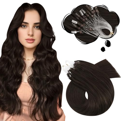 Moresoo Micro Loop Hair Extensions Human Hair Dark Brown 1g/strand Micro Beads Hair Extensions Remy Hair Long Straight Hair 24 Inch 50g/Pack #2