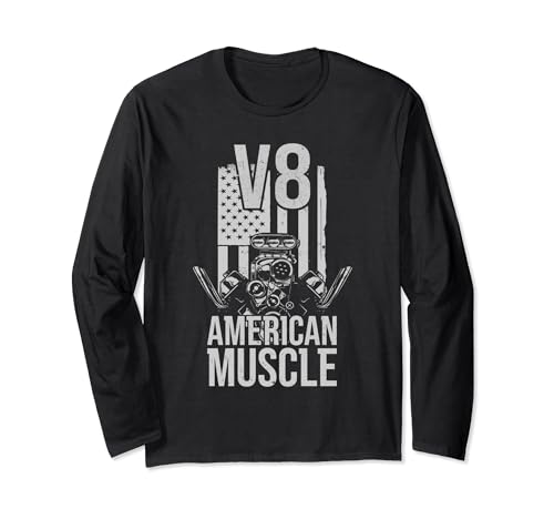V8 Muscle Car bandiera USA Hot Rods V8 American Muscle Maglia a Manica