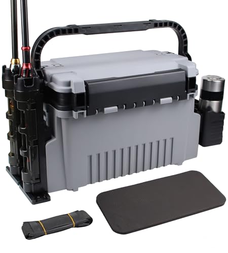 Byrixk Saltwater Tackle Box Large 11L Tackle Boxes Large Fishing Box Fishing Bucket Organizer 2 Layer Fish Tackle Storage Box with 2pcs Rod Holder & 2pcs Cup Holder Paddle Board Fishing Tool Box