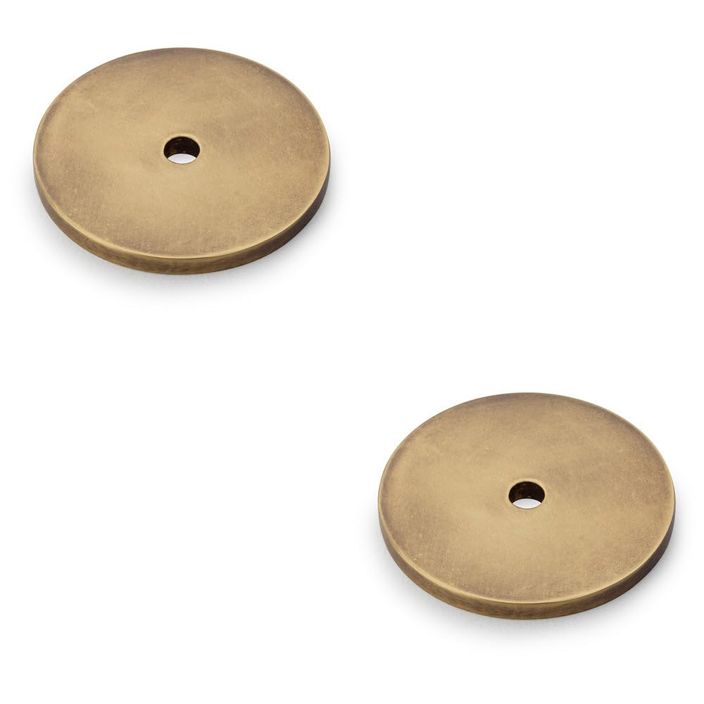 Loops Antique Brass 2 Pack - Round Kitchen Door Knob Backplate - 35Mm Diameter Circular Plate