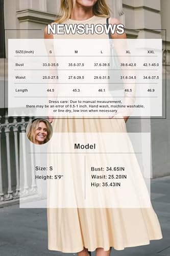 Image of Newshows Women 2025 Work Dress Sleeveless Crew Neck Office Business Casual Outfits Midi Elegant Dresses with Pockets