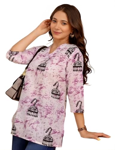 Image of Women's Short Kurti in TopsTunic Rayon Cotton Blend | Ladies Ethnic Tunic
