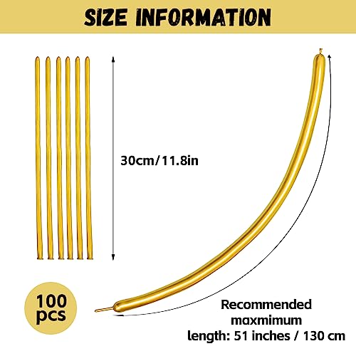 Image of 100PCS Metallic Gold Long Balloons for Balloon Animals | Gold 260 Balloons for Twisting, Skinny Modeling Balloons Supplies for Birthday Party Wedding Festival Decorations