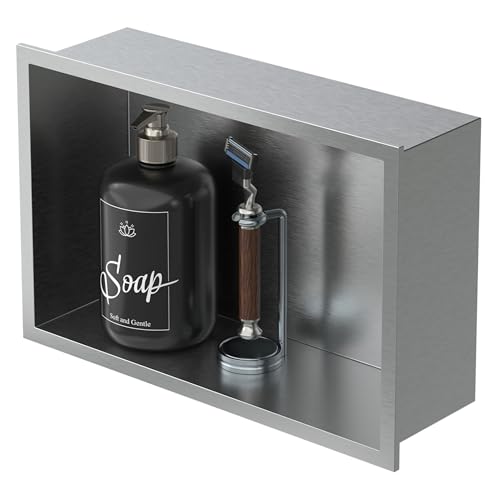 LuxeBath Wandnische aus Edelstahl, 20x30x10 cm, Silber, Duschnische mit...
