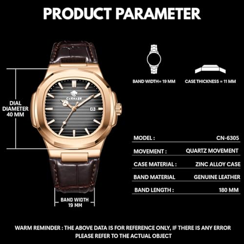 Image of Men Octagonal Rose Gold Luxury Watch for Boy Black Striped Dial, Date Display, Luminous Markers, 30M Waterproof, Leather Strap, Quartz Movement