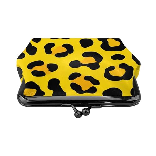 Pu Leather Coin Purse Animal Skin Cheetah Leopard Leather print yellow (2) Change Pouch Wallets Buckle with Kisslock Clasp Coin Holder Clutch Handbags for Women Ladies2