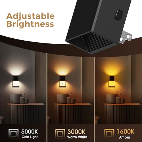 Image of L LOHAS LED Night Lights Plug into Wall,[2-Pack] Plug in Night Light with Dusk to Dawn Sensor,3CCT 1600K /2700K /5000K,Brightness Adjustable,Nightlight for Adults Bathroom Bedroom
