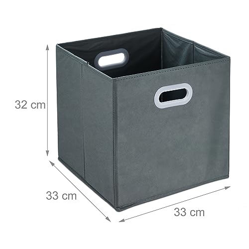 Relaxdays Aufbewahrungsbox, 4er Set, Faltbare Regalboxen, Grifflöcher, HxBxT: 32 x 33 x 33 cm, Faltboxen, Vlies, grau