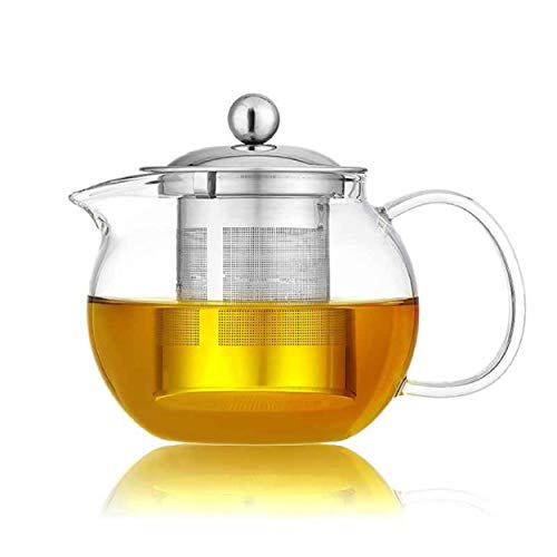 Glass Teapot,Glass Teapot with Removable Stainless Steel Strainer,Glass Teapot with Infusers for Loose Tea, Tea Pot for Stove (800ML)