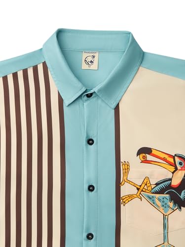 Hardaddy Men's Vintage Bowling Shirt Short Sleeve Button Down Hawaiian Summer Beach Printed Casual Shirts3