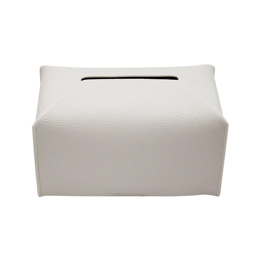 Aimanqi White Tissue Box Cover, Modern Decorative Pu Leather Rectangular Tissue Box Case Organizer Holder For Vanity Countertop(White)