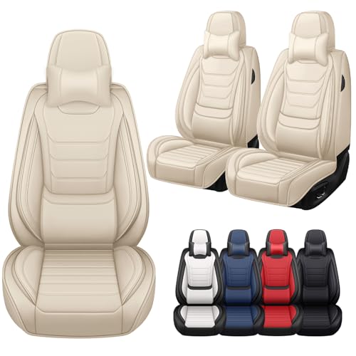 Image of Car Seat Covers Fit for Chevrolet Tahoe 1995-2025, Leather Automotive Seat Covers for Trucks, Heavy-Duty Wear Resistant Seat Protectors, Easy to Install, 2 Seats with Pillows, Beige