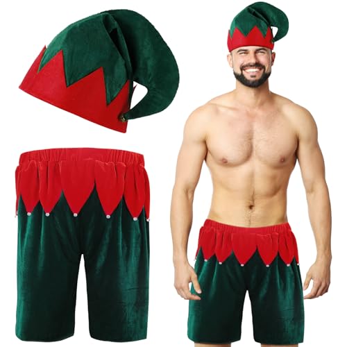 Eurzom Christmas Elf Shorts Men Santa Boxer with Hat Holiday Boxers Pants for Adult Party Favors
