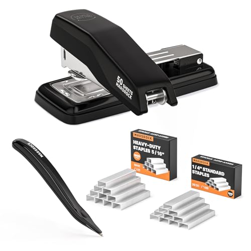 Marsrock ホッチキス 180°回転 中綴じホッチキス 強力 卓上 最大50枚とじステープラー リムーバー/2000枚ホチキス針付き オフィス 自宅 教室 小冊子 製本用 ブラック