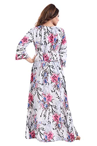 Fabme Women's Crepe Printed Flare Nighty with Long Sleeves/Night Gown/Nightwear/Maxi