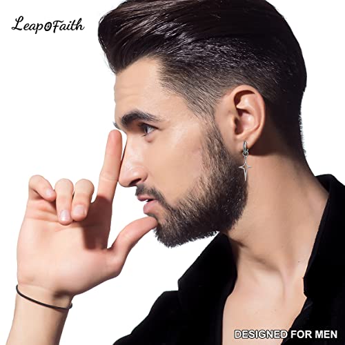 Star Earrings Men Stainless Steel Small Hoop Earring Dangle Adult Fashion Huggie Piercing Jewelry Earrings for Party Birthday Gift, Silver2