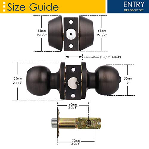 1 Pack Keyed Alike Entry Door Knobs/Keyed Door Lock, Double Cylinder Keyed Deadbolt With Matching Round Style Knob, Classic Oil Rubbed Bronze Finish, Door Hardware & Lock #TOP5