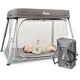 Hiccapop TravelPod Portable Crib for Baby, Lightweight, Foldable Travel Crib for Baby and Toddlers with Zippered Door, Waterproof Base & Carry Bag