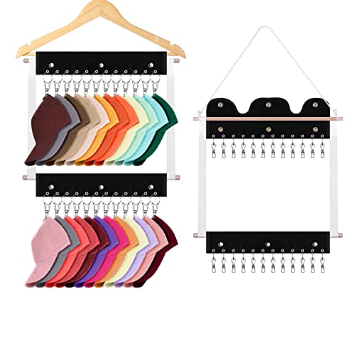 Yoocaa 2 In 1 Hat Organizer For Baseball Caps, Hat Racks With 24 Holder Clips For All Caps & Beanie, Hat Storage Rack Suitable For Standard Size Hanger, Cap Organizer Hanger Fit Closet Door Wall Room #TOP2