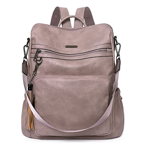 Image of CLUCI Backpack Purse for Women Fashion Leather Designer Travel Large Ladies Shoulder Bags with Tassel Two-tone purple rough