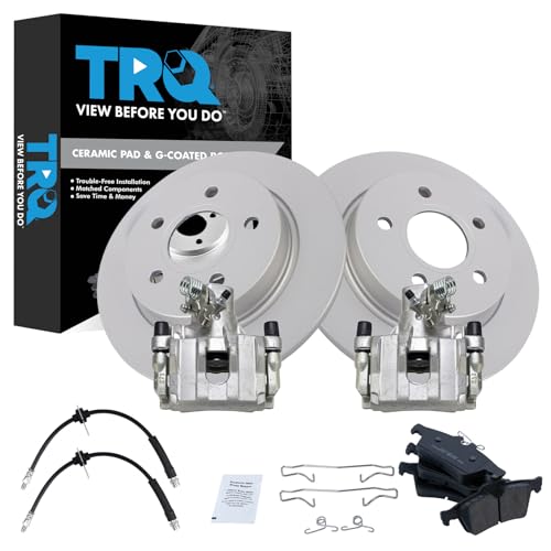 Image of TRQ Rear Brake Pad and Rotor Set Ceramic Coated Rotors Calipers Compatible with 2012-2016 Ford Focus