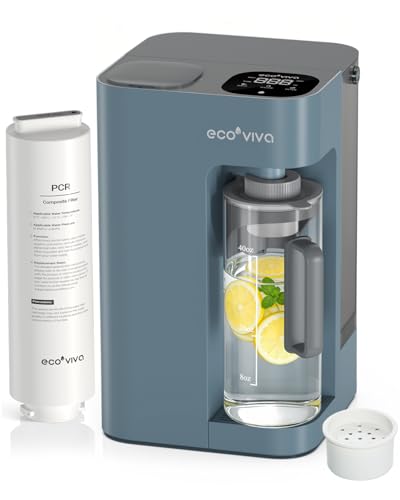 Ecoviva Water Mate 3 Reverse Osmosis Water Filter Countertop, 3:1 Pure to Drain, 44oz Smart Autofill Pitcher, No Installation Water Purifier, 8 Stage RO Water Filtration, with Remineralization, Blue