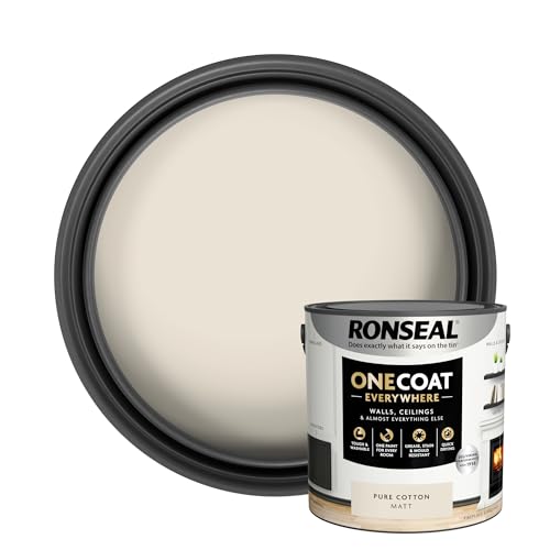 Ronseal One Coat Everywhere Paint Pure Cotton Matt 2.5 L – Durable Interior Paint for Walls & Ceilings Smooth Finish Quick Coverage Ideal for Easy Home Projects