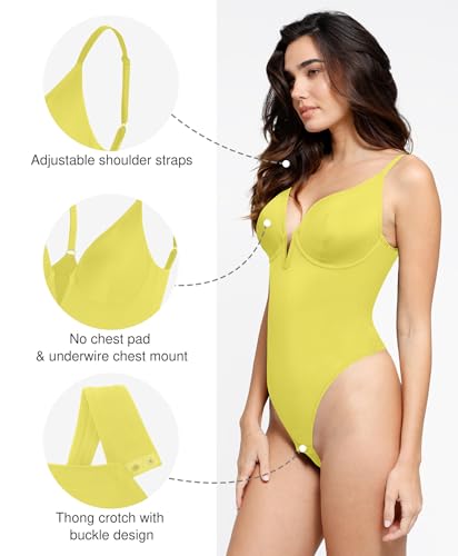 Image of Popilush Shapewear Bodysuits for Women - Tummy Control Body Suits for Womens Deep V Corset Tops Thong Concert Outfits
