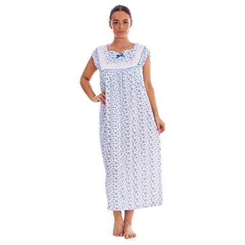Malay Women Sleeveless Nightwear Floral Print 100% Cotton Long Nightdress M to XXXL Blue Cover