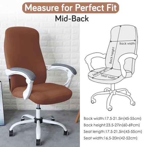 Image of HOKIPO 'SereneSolids' 140 GSM Office Chair Cover for Desk Chair (Mid-Back) - Stretchable Fabric, Washable, Durable & Anti-Slip - Fits Mid-Back Office Chairs, Brown (AR-5221-BRN-M)