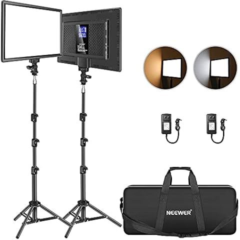 Neewer 13" Led Video Light Panel Lighting Kit, 2-Pack Dimmable Bi-Color Soft Lights with Light Stand, Built-in 8000mAh Battery, 3200K~5600K CRI 97+ 2400Lux for Game/Live Stream/YouTube/Photography Cover