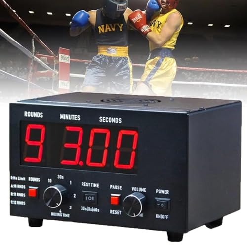 Cronómetro profesional para gimnasio CHEFFS con pantalla LED, tiempo de entrenamiento seleccionable y repeticiones cíclicas, temporizador de intervalos ajustable para Muay Thai/MMA/Boxeo (Rojo) miniatura 1