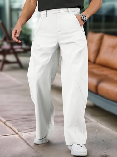 ZAFUL Mens Casual Cargo Pants Button Solid Color Wide Leg Structured Split Loose Fit Work Trousers4