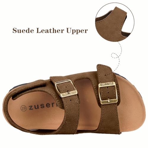 Image of ZUSERIS Kids Toddler Sandals Boys Girls Cork Footbed Sandal | Suede Leather Sandals,Summer Beach Sandals,Boys Dress Sandals,Open Toe Slide Sandals,Adjustable Back Strap,Slip On Slippers