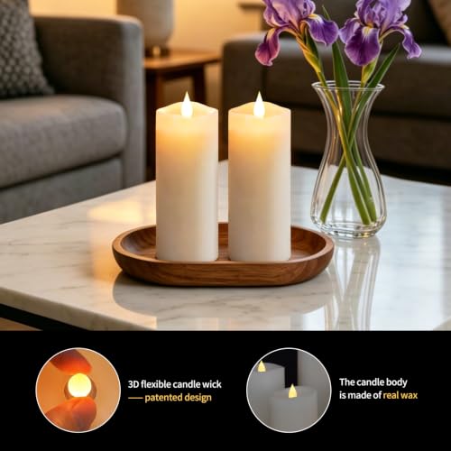 Image of Flameless LED Candles 3 inchx8 inch Set of 2, Battery Operated with Remote & Timer, 600-Hour on 2 AA Batteries, Flickering Realistic Flame, White for Indoor /Outdoor