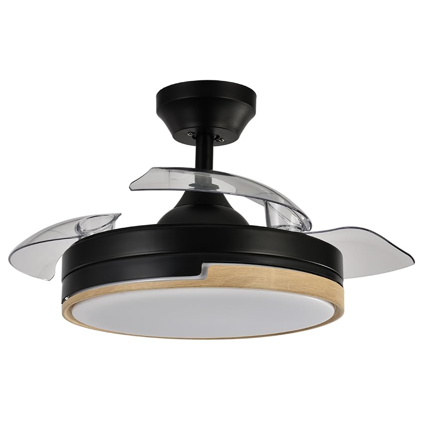 Eden pulse Ventilador de techo 48W 4800 lm negro y madera 3 aspas desplegables, 3 temperaturas, mando, 34,5/47x41/91 cm