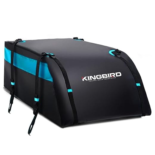 KING BIRD Aerodynamic Rooftop Cargo Carrier Bag, 20 Cubic Feet Car Waterproof Roof Bag for All Vehicles with/Without Rack, Includes Anti-Slip Mat, 8 Reinforced Straps, 4 Door Hooks, Luggage Lock