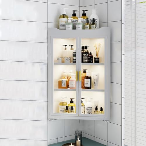 Armario esquinero montado en la pared, almacenamiento alto sobre el inodoro con estantes y puerta ajustables, organizador versátil para baño, lavandería, cocina (blanco)