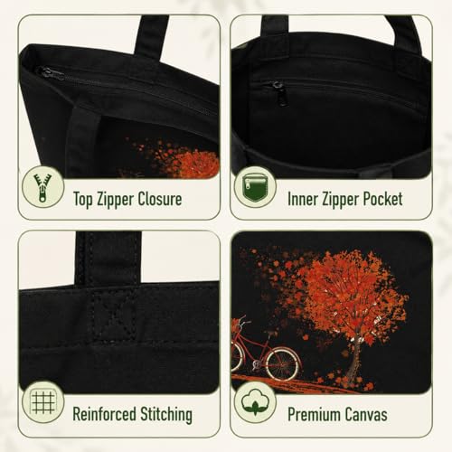 Image of Canvas Tote Bag for Women with Zipper & Pocket(Pack of 1) | Stylish Cotton Handbags for College | Aesthetic Tote Bag for Office, Shopping, Travel, Beach & Daily use