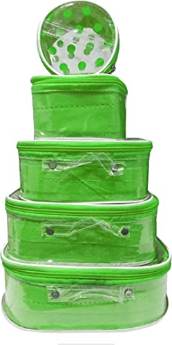 Rasafa 5 Pieces Bindi Pattern Makeup Kit Box, Spacious Interior, Storage case Vanity Box (Green)