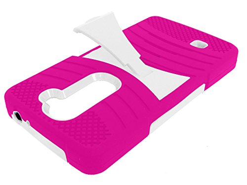 FastSun Horizontal Kickstand Hybrid Hard Soft Cover Case for LG Volt 2 LS751 / Magna C90 (Pink-White)