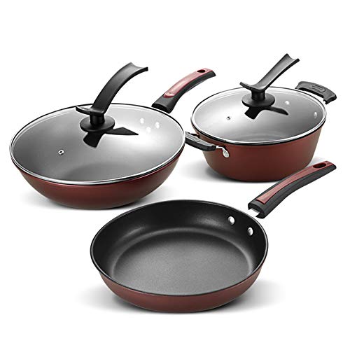 Ollas, sartenes y ollas de Cocina, Juego de silios de Cocina antiadherentes de Aluminio Fundido a presión, sartenes multifuncionales de inducción de Torre con Tapa de Vidrio y Asas de ba