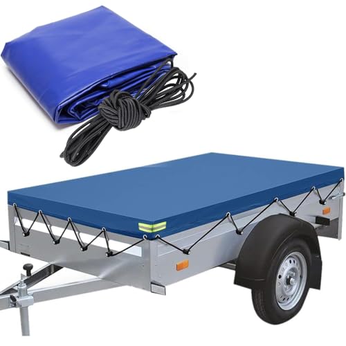 HEYOUTH Anhängerplane Flachplane,209 x 115 x 10 cm Abdeckplane für Anhänger,Anhänger Flachplane PVC wasserdichte & reißfeste,mit Planenseil Reflexstreifen Ösen, für 750kg PKW Hänger