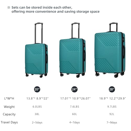 3-Piece Lightweight Hardshell Luggage Set with Double Spinner Wheels - Expandable Green Travel Suitcase Set2