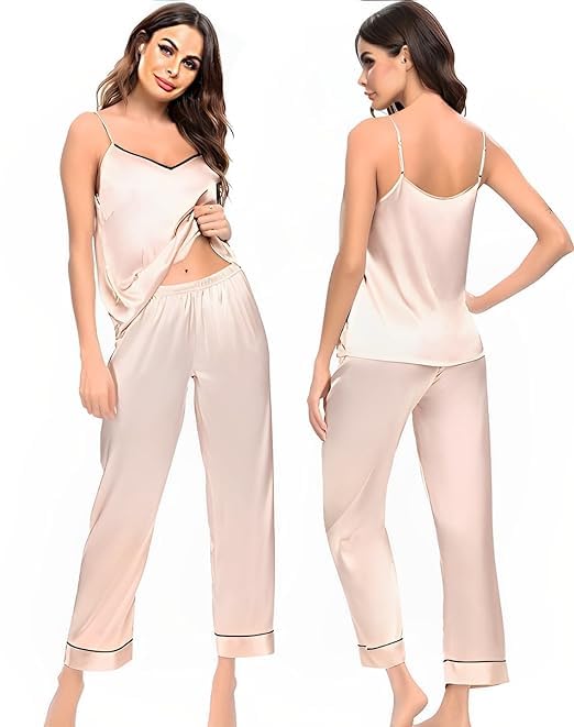 “Night Desire Women’s Satin Pyjamas Set – Silk Sleepwear Two Piece Nightwear Loungewear Set” – Elegant and Comfortable Sleepwear for Women.