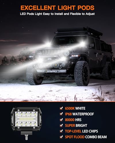 LED Pod Lights,LEDMIRCY 4 Inch Light Bar Kit with Rocker Switch Wiring Harness Light Pods Offroad Lights Waterproof Fog/Driving Lights Automotive Light Bars for Trucks ATV UTV SUV Golf Cart Excavator