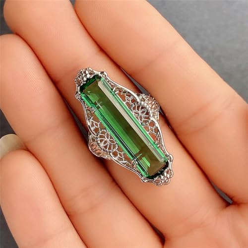 White Gold Plated Green Cubic Zirconia Hollow Pattern Statement Ring Personalized Accessory Ideal for Women's Daily Casual Wear Party Holiday Anniversary Love Jewelry Gift4
