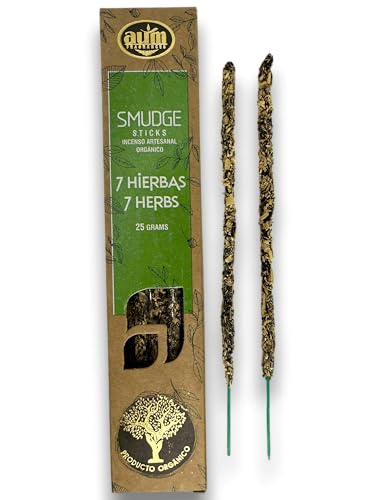 HOSTENATURA Incienso Orgánico AUM Fragances - Hecho a Mano en India con Ingredientes Naturales - Sin Productos tóxicos - Sin crueldad Animal - Ecológico (7 Hierbas)