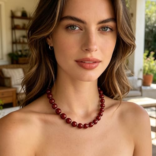 Image of GINAZL Natural Stone Beaded Choker Necklace for Women, Chunky Multicolor Gemstone Handmade Necklace, Boho 12MM Bead Summer Beach Jewelry Gifts for Women
