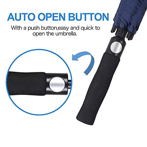 Doubwell Golf Umbrella Large Size 68 Inches Air Vent Double Canopy Windproof Automatic Straight Rain Umbrellas (White/Navy Blue) #TOP5